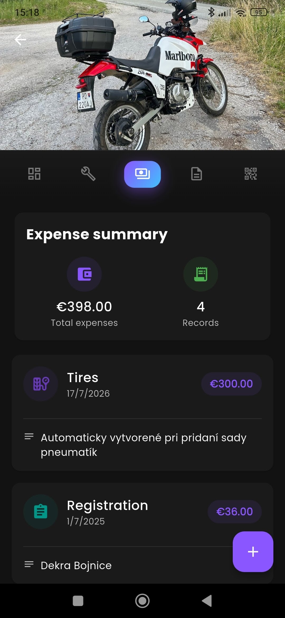TYVAQ app — Expense Summary screen