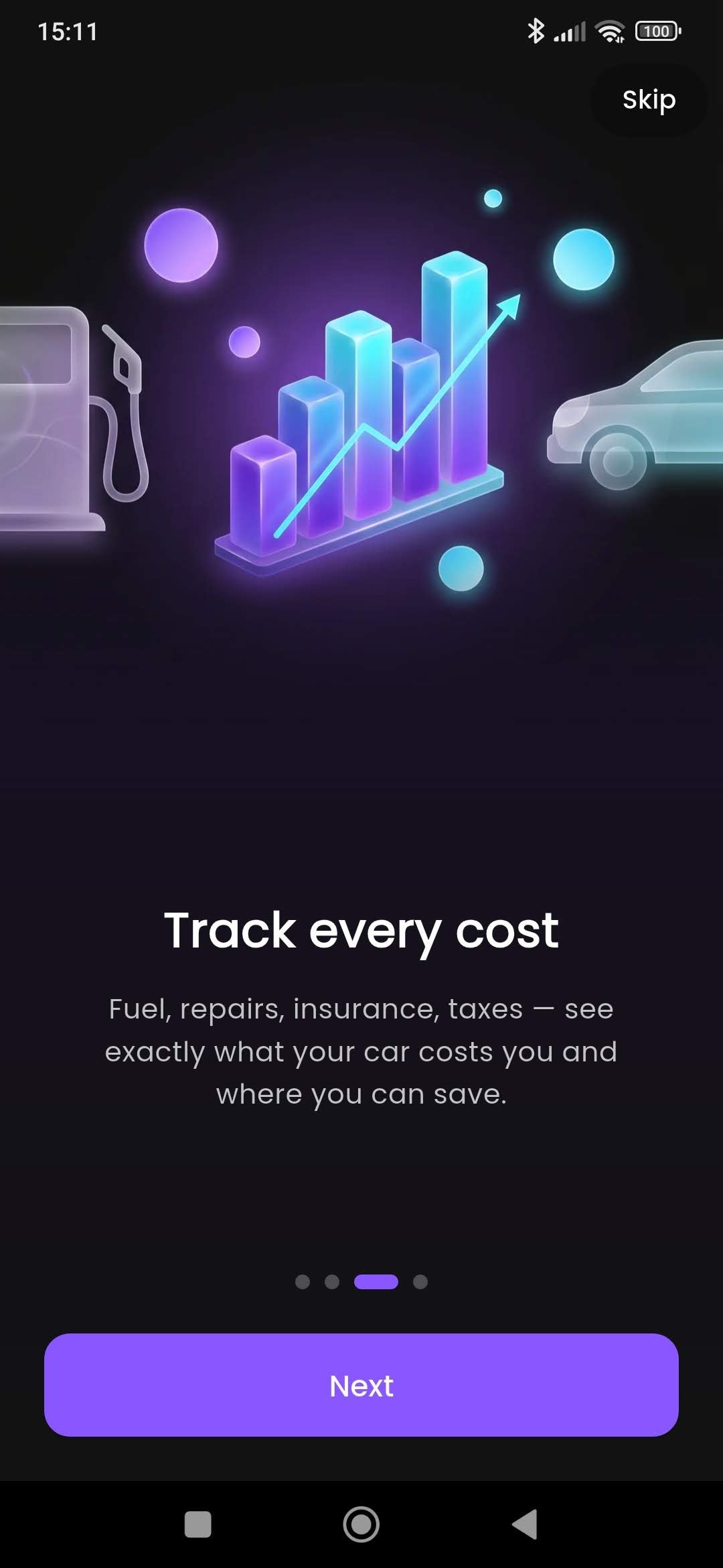 TYVAQ app — Track Every Cost screen